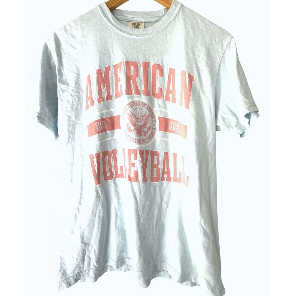 Comfort Colors American Volleyball Graphic T-Shirt Light Blue‎ Cotton Medium